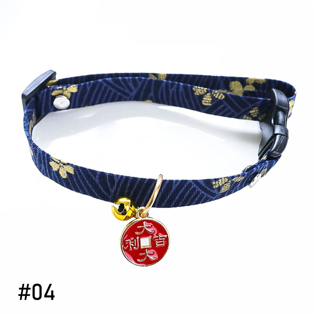 Japanese Style Adjustable Cat Collar with Bell Necklace Cute Pet Cat Dog Pendant Safety Collar Four Season General Pets Supplies