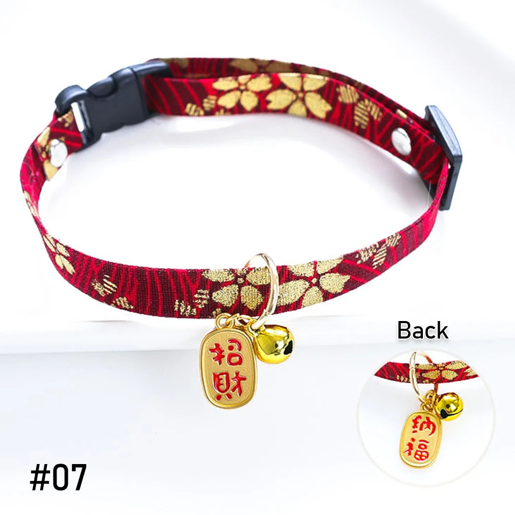 Japanese Style Adjustable Cat Collar with Bell Necklace Cute Pet Cat Dog Pendant Safety Collar Four Season General Pets Supplies