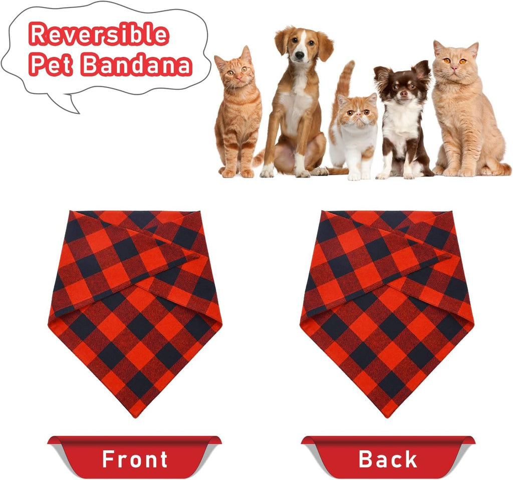 Set of 2 Christmas Dog Bandanas in Classic Buffalo Red Plaid - Triangle Bibs and Kerchiefs for Small and Large Dogs