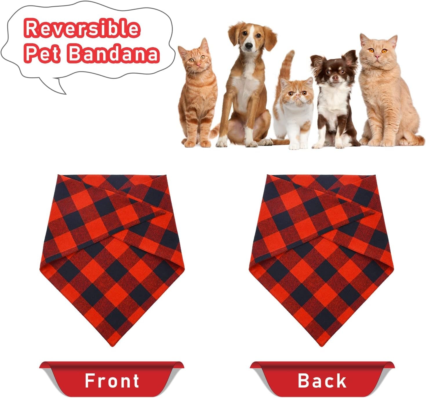 Set of 2 Christmas Dog Bandanas in Classic Buffalo Red Plaid - Triangle Bibs and Kerchiefs for Small and Large Dogs
