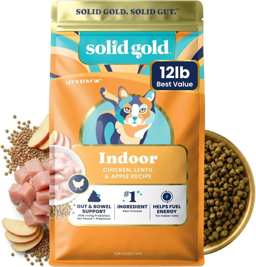 Solid Gold Indoor Chicken Dry Cat Food High Fiber, Adult & Senior Cats 12LB