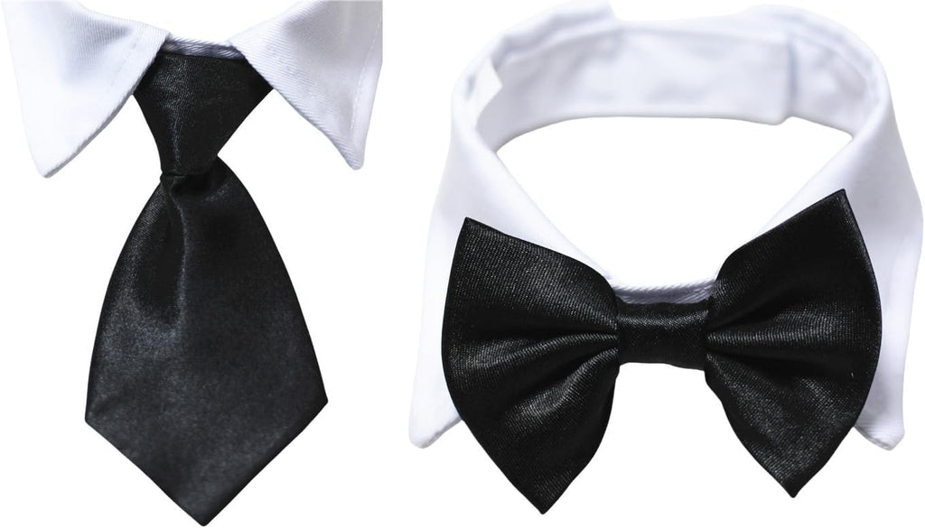 Cotton Dog Necktie Tuxedo Collar with Black Tie for Small, Medium, and Large Dogs (Size S)