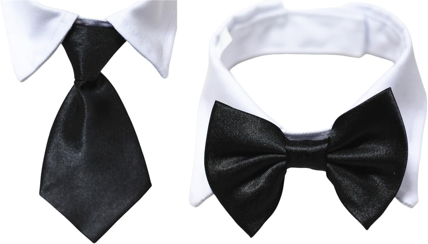 Cotton Dog Necktie Tuxedo Collar with Black Tie for Small, Medium, and Large Dogs (Size S)