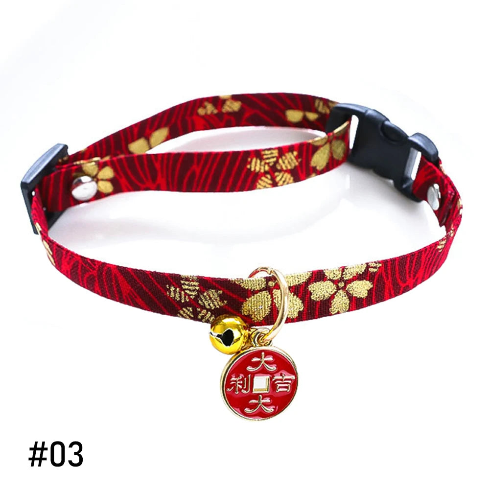 Japanese Style Adjustable Cat Collar with Bell Necklace Cute Pet Cat Dog Pendant Safety Collar Four Season General Pets Supplies