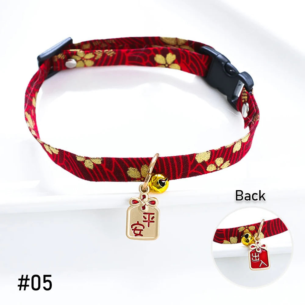 Japanese Style Adjustable Cat Collar with Bell Necklace Cute Pet Cat Dog Pendant Safety Collar Four Season General Pets Supplies