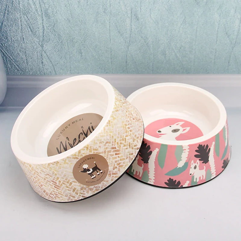 Personality Printing Pet Bowl Dog Single Bowls round Non-Slip Natural Bamboo Fiber Cat Feeders Feeding Water Pets Supplies