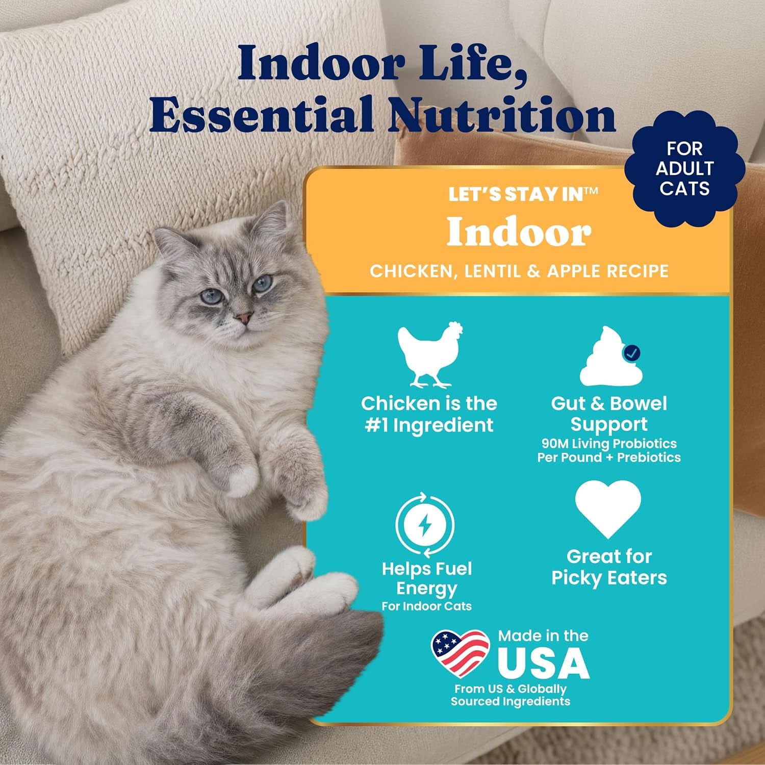 Solid Gold Indoor Chicken Dry Cat Food High Fiber, Adult & Senior Cats 12LB