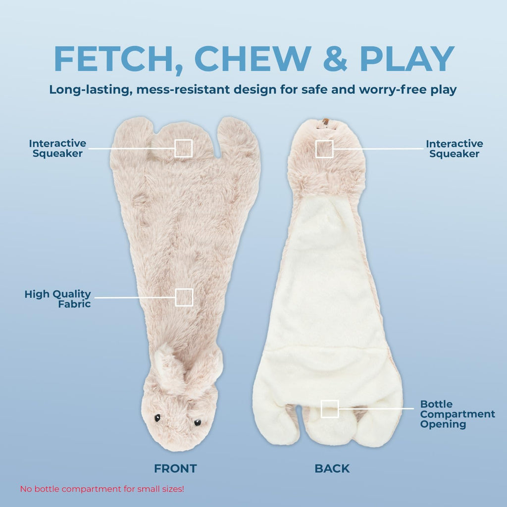 Medium 2-In-1 Stuffless Squeaky Dog Toy - Hare Design