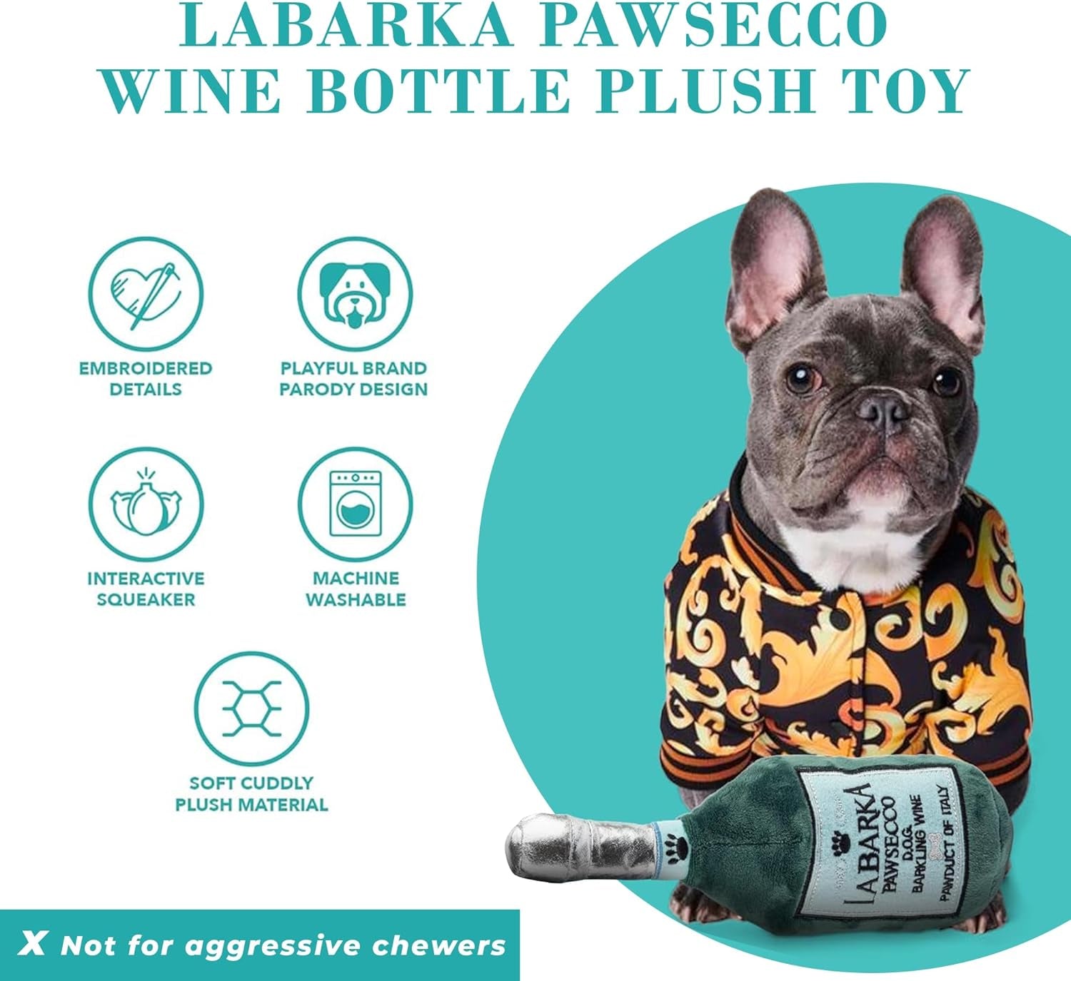 Labarka Pawsecco Plush Dog Toy, Wine Parody Chew Toys