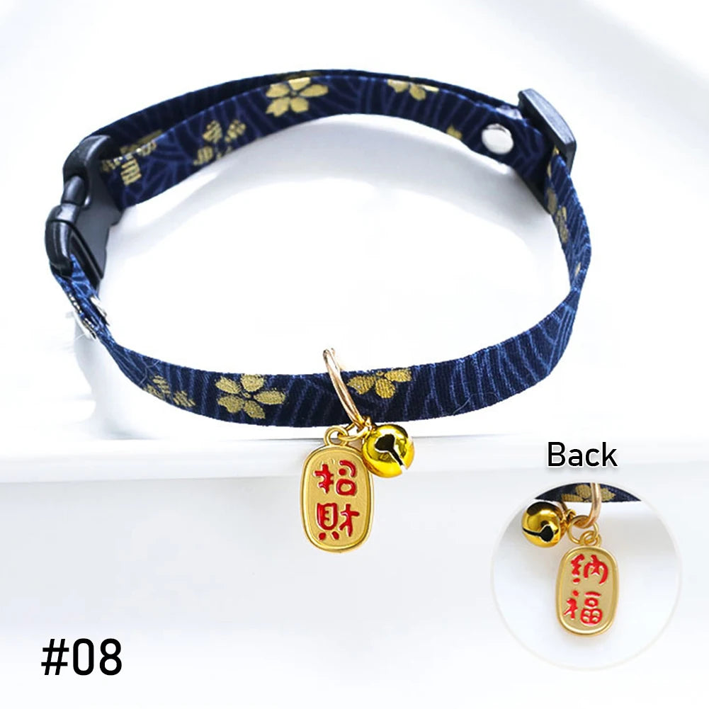 Japanese Style Adjustable Cat Collar with Bell Necklace Cute Pet Cat Dog Pendant Safety Collar Four Season General Pets Supplies