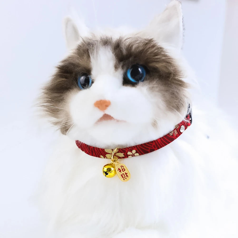 Japanese Style Adjustable Cat Collar with Bell Necklace Cute Pet Cat Dog Pendant Safety Collar Four Season General Pets Supplies