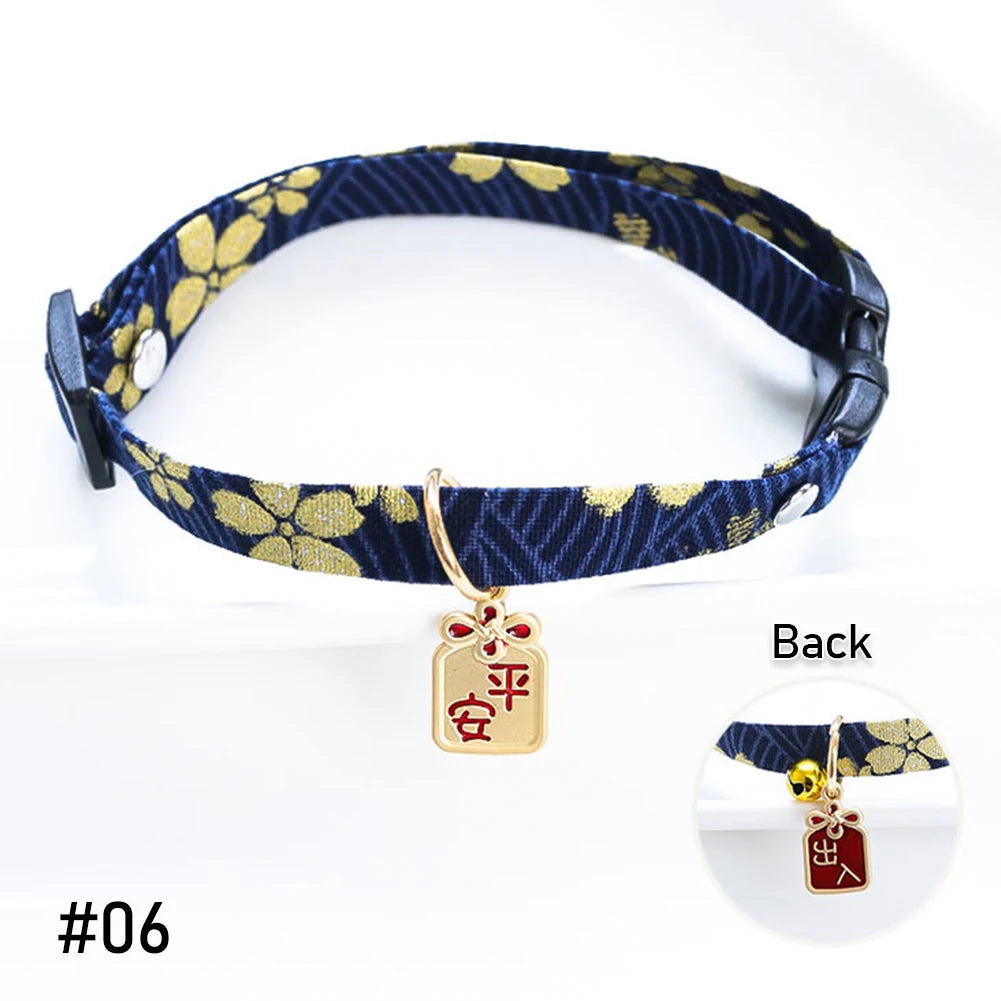 Japanese Style Adjustable Cat Collar with Bell Necklace Cute Pet Cat Dog Pendant Safety Collar Four Season General Pets Supplies