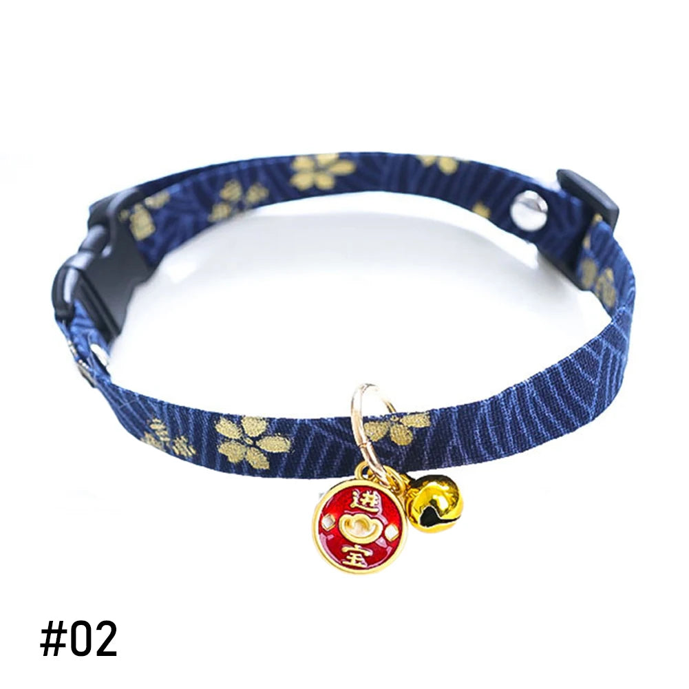 Japanese Style Adjustable Cat Collar with Bell Necklace Cute Pet Cat Dog Pendant Safety Collar Four Season General Pets Supplies