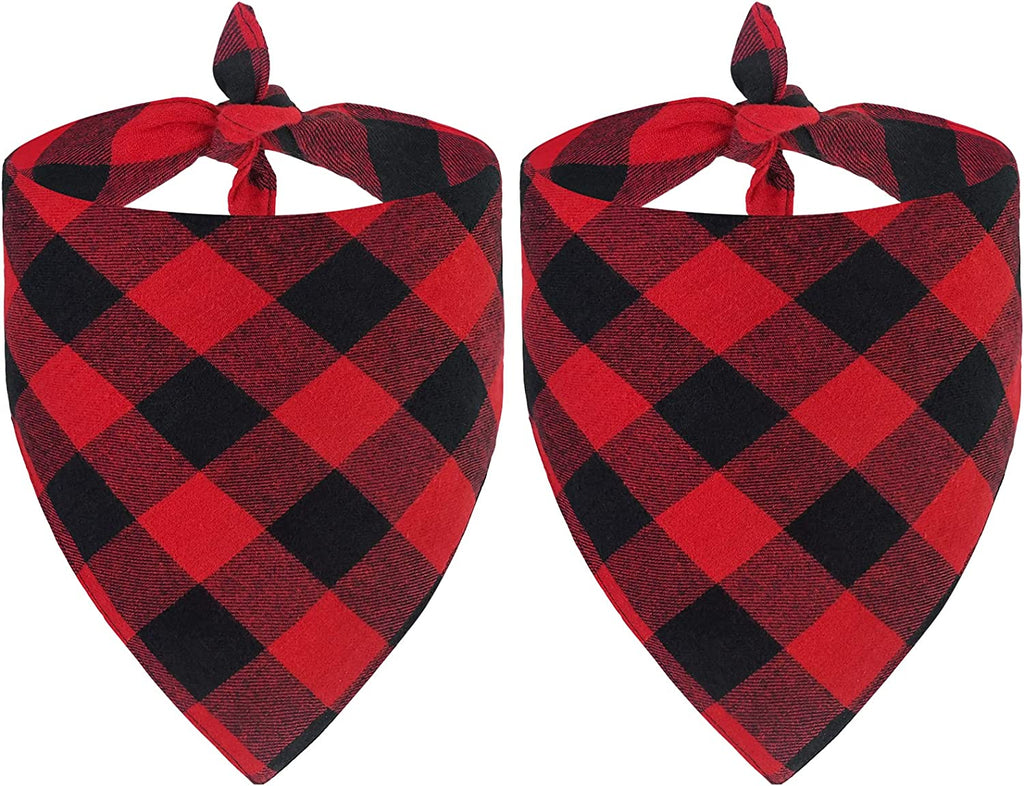 Set of 2 Christmas Dog Bandanas in Classic Buffalo Red Plaid - Triangle Bibs and Kerchiefs for Small and Large Dogs