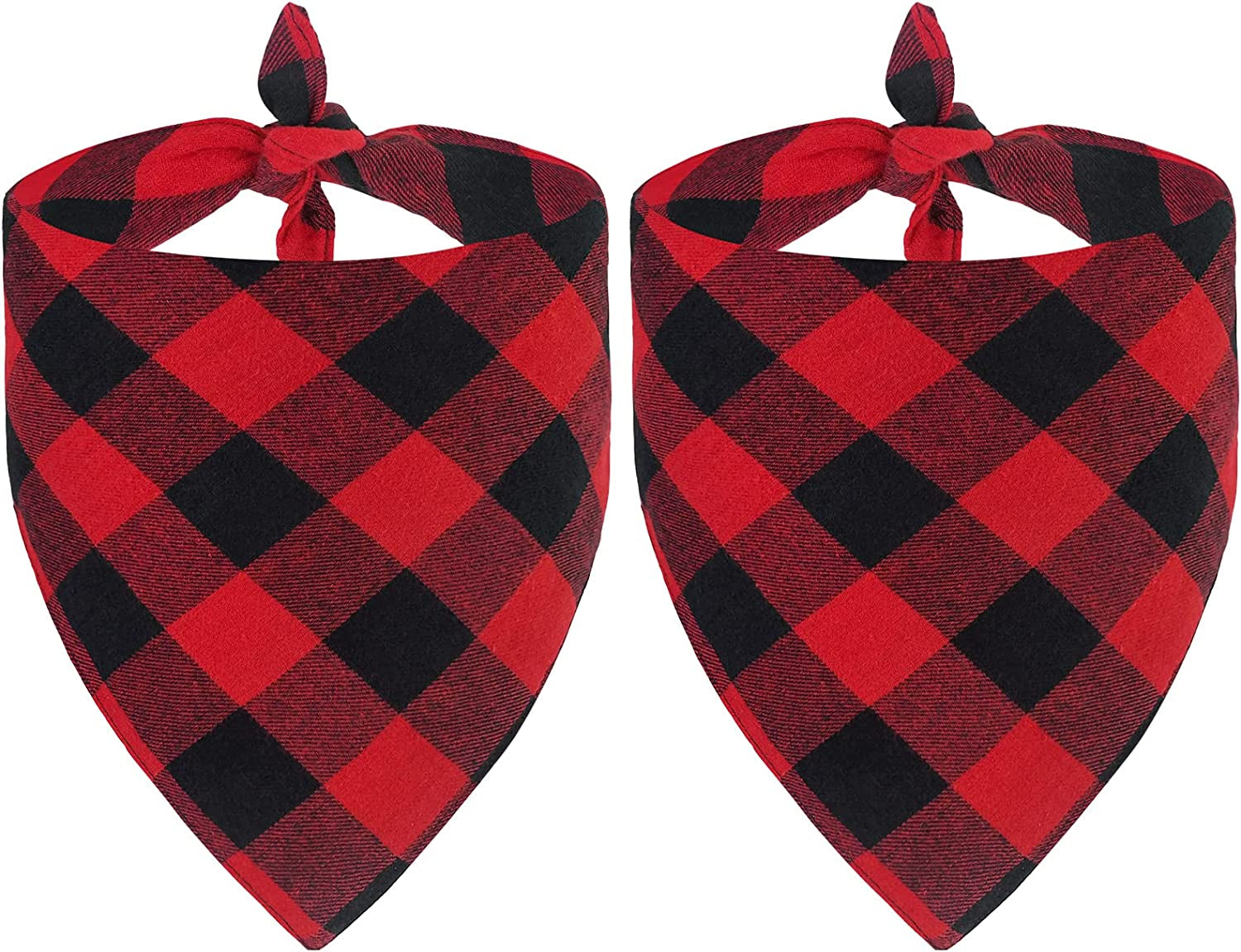 Set of 2 Christmas Dog Bandanas in Classic Buffalo Red Plaid - Triangle Bibs and Kerchiefs for Small and Large Dogs