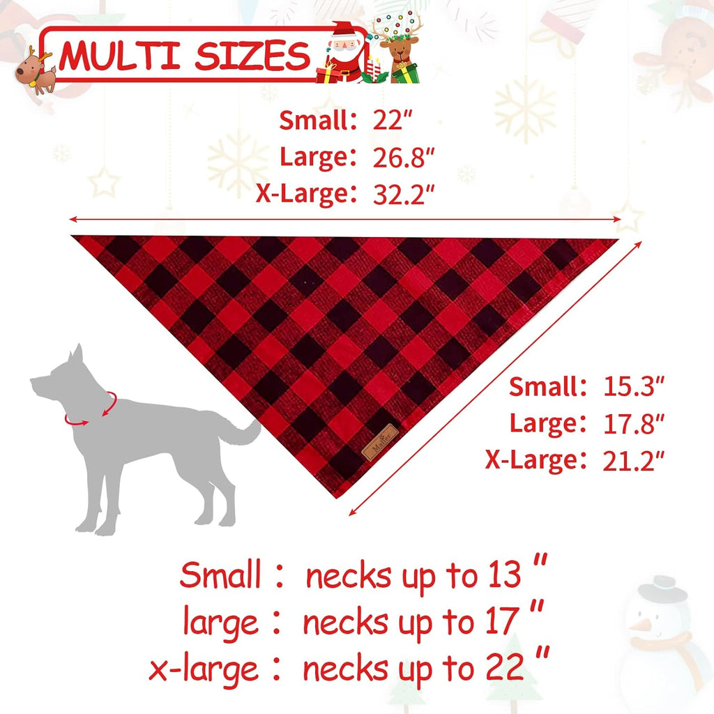 Set of 2 Christmas Dog Bandanas in Classic Buffalo Red Plaid - Triangle Bibs and Kerchiefs for Small and Large Dogs