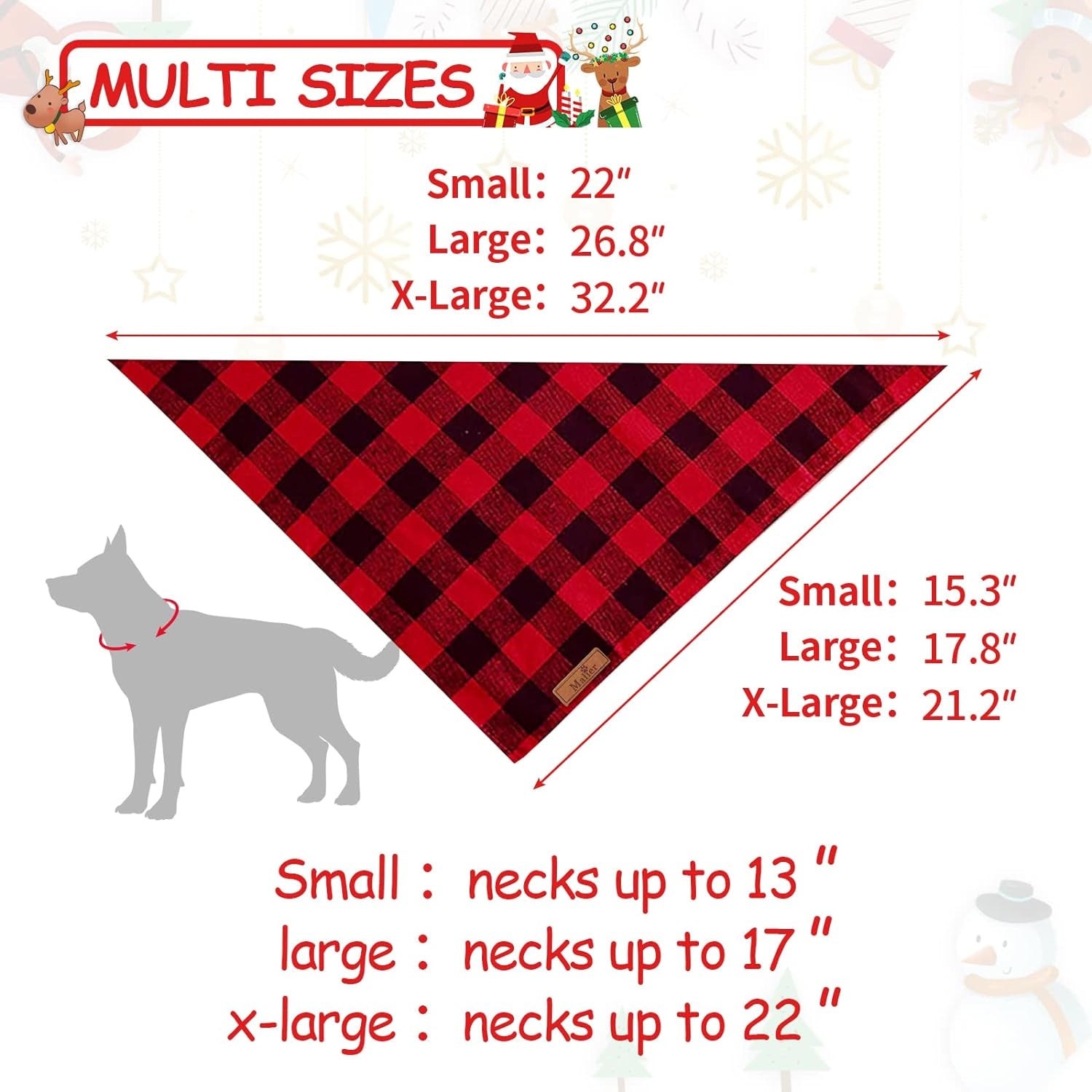 Set of 2 Christmas Dog Bandanas in Classic Buffalo Red Plaid - Triangle Bibs and Kerchiefs for Small and Large Dogs